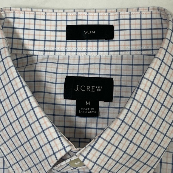 J. Crew White Blue Salmon Plaid Slim Button Down Shirt Size Medium - Picture 3 of 6